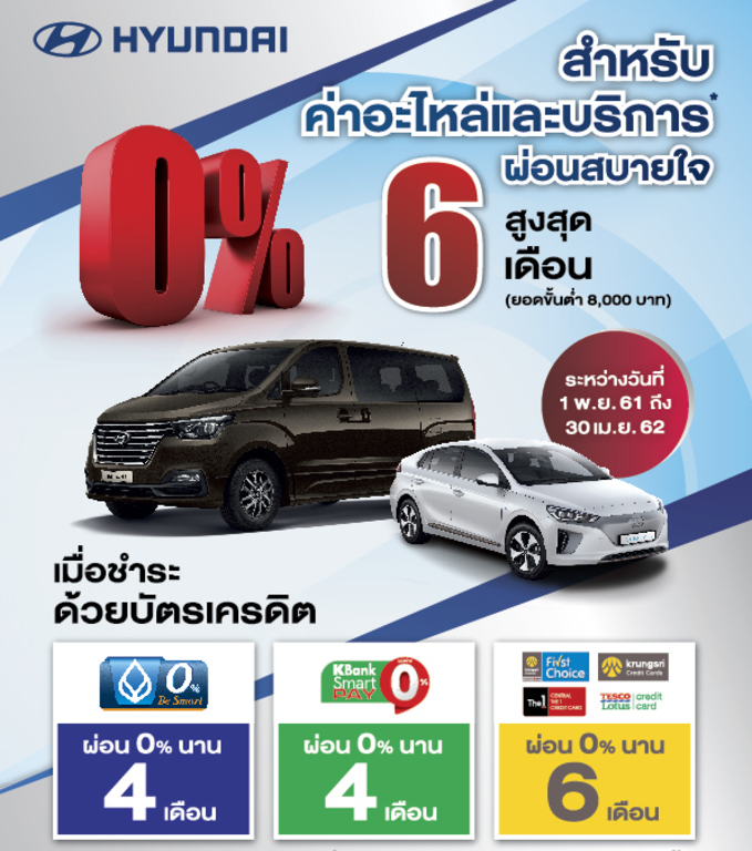 “ผ่อนสบายใจ 0% นานสูงสุด 6 เดือน สำหรับค่าอะไหล่และบริการ”