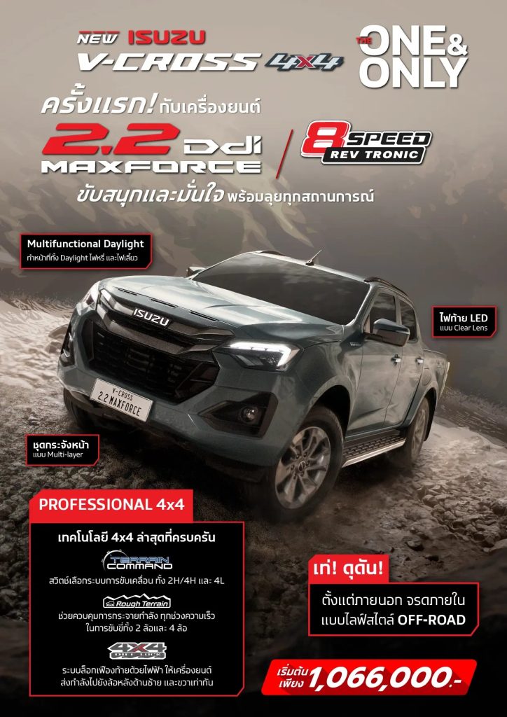 อีซูซุ ขยายไลน์อัพเอาใจสายลุย เพิ่มเครื่องยนต์ 2.2 Ddi MAXFORCE ใน New! ISUZU V-CROSS 4x4 “THE ONE & ONLY” และ MU-X “THE NEXT PEAK” 4WD